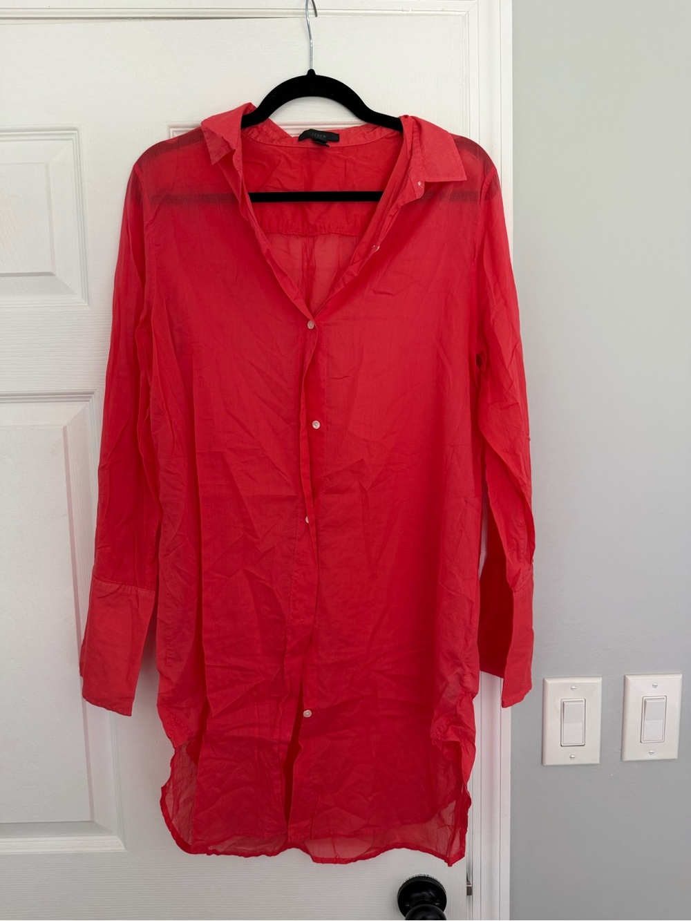 J. Crew Sheer Red Button-Down Tunic Shirt